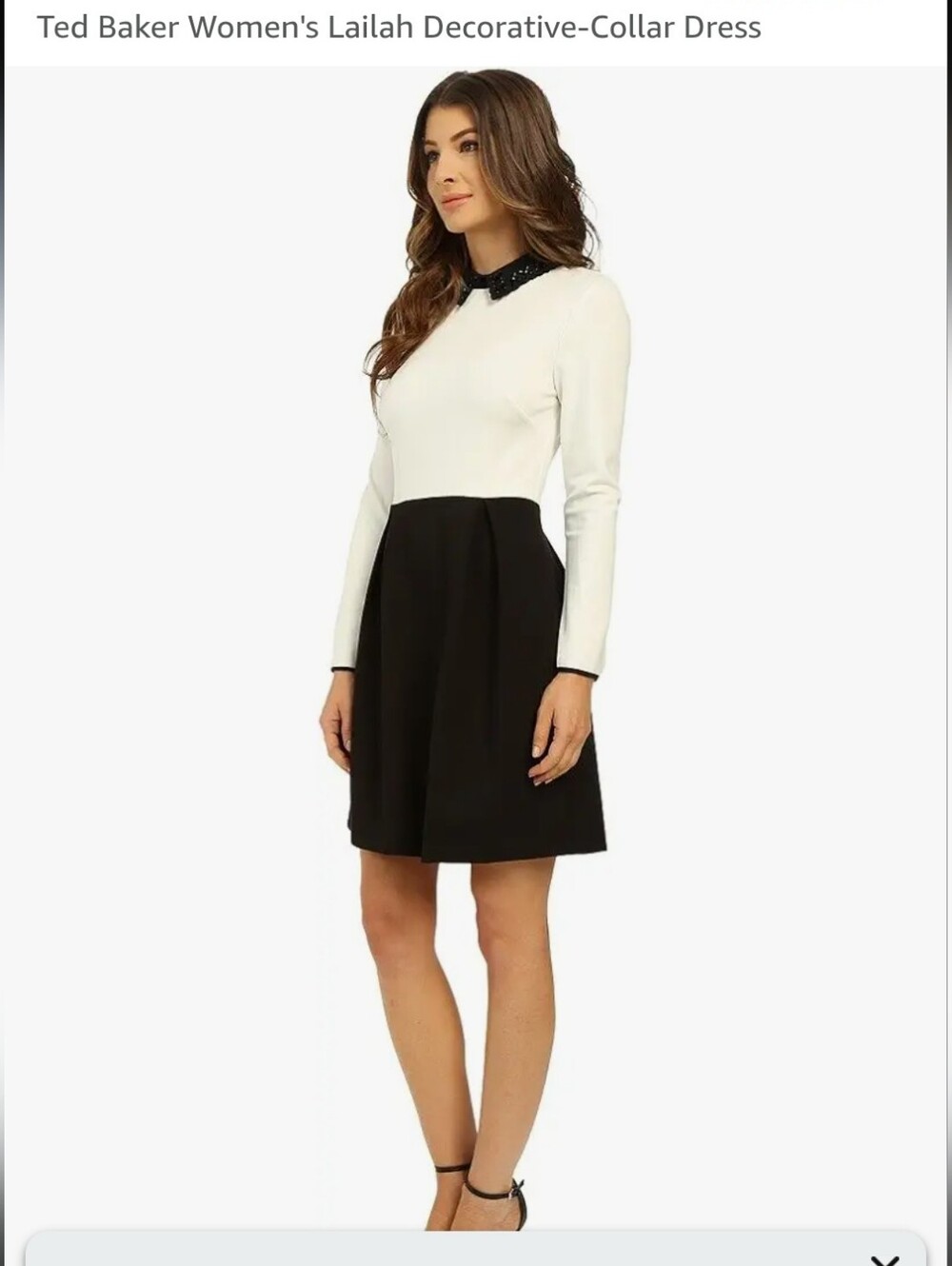 Ted Baker London Black & White Decorative-Collar Fit-and-Flare Dress